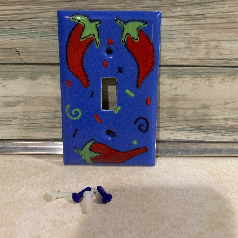 Metal switch cover with blue enamel and Chili 🌶
